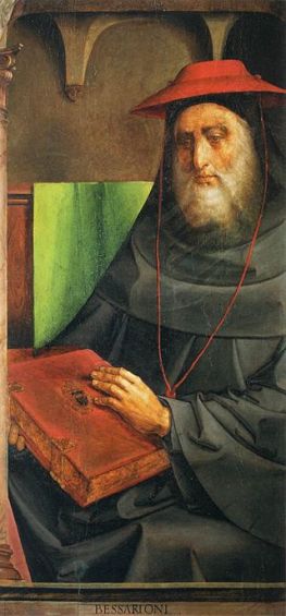 2.Cardinale Bessarione, ciclo degli uomini illustri dallo Studiolo di Federico da Montefeltro, Parigi, Museo del Louvre