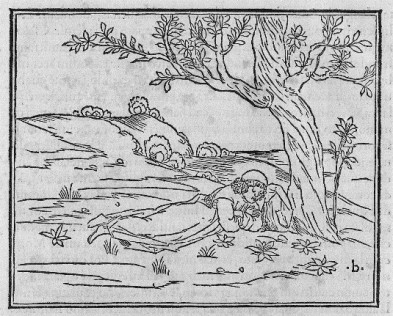 3. Autore sconosciuto, Polifilo dormiente da Hypnerotomachia Poliphili, xilografia firmata dal monogrammista -b-, 1499